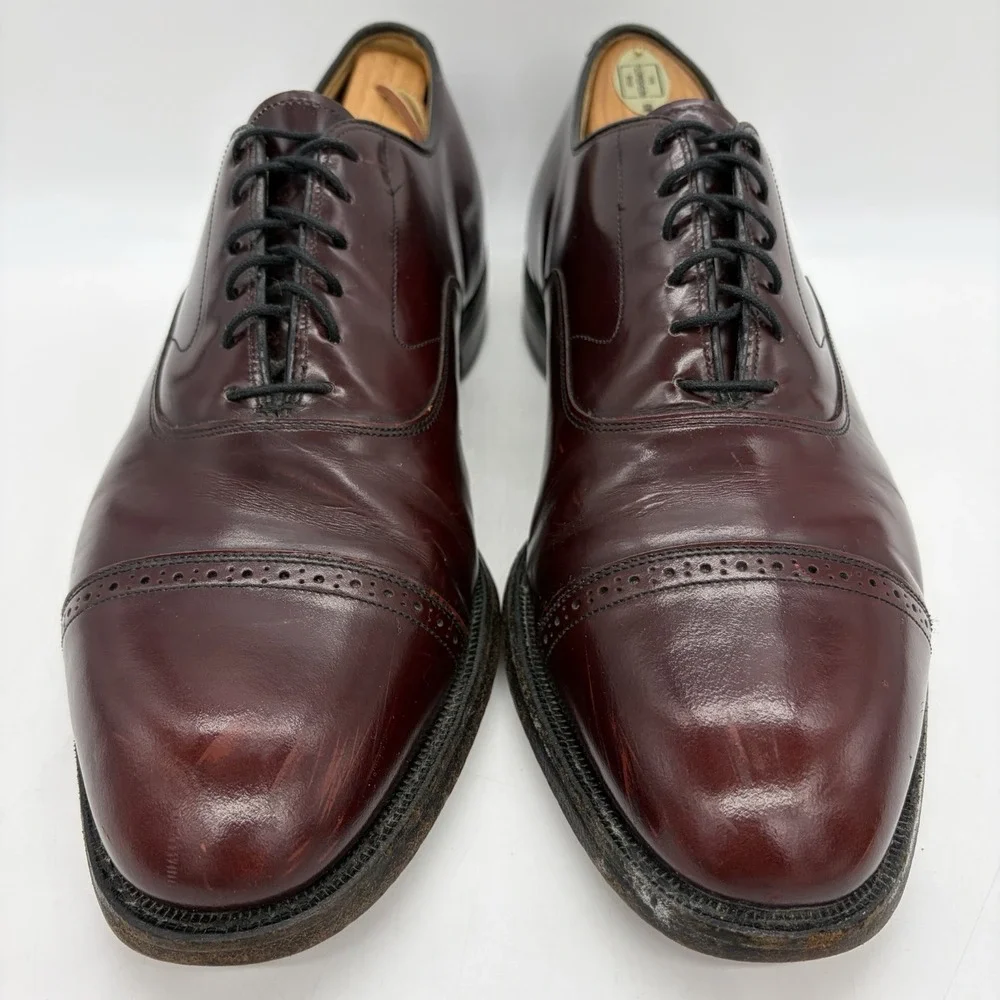 Vtg Johnston & Murphy Mens 10 Shoes Aristocraft Oxford Burgundy Leather Cap USA